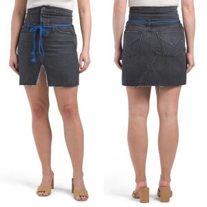 New Hudson Sloan Denim Skirt Fold Down belt raw edge high waist mini pencil jean